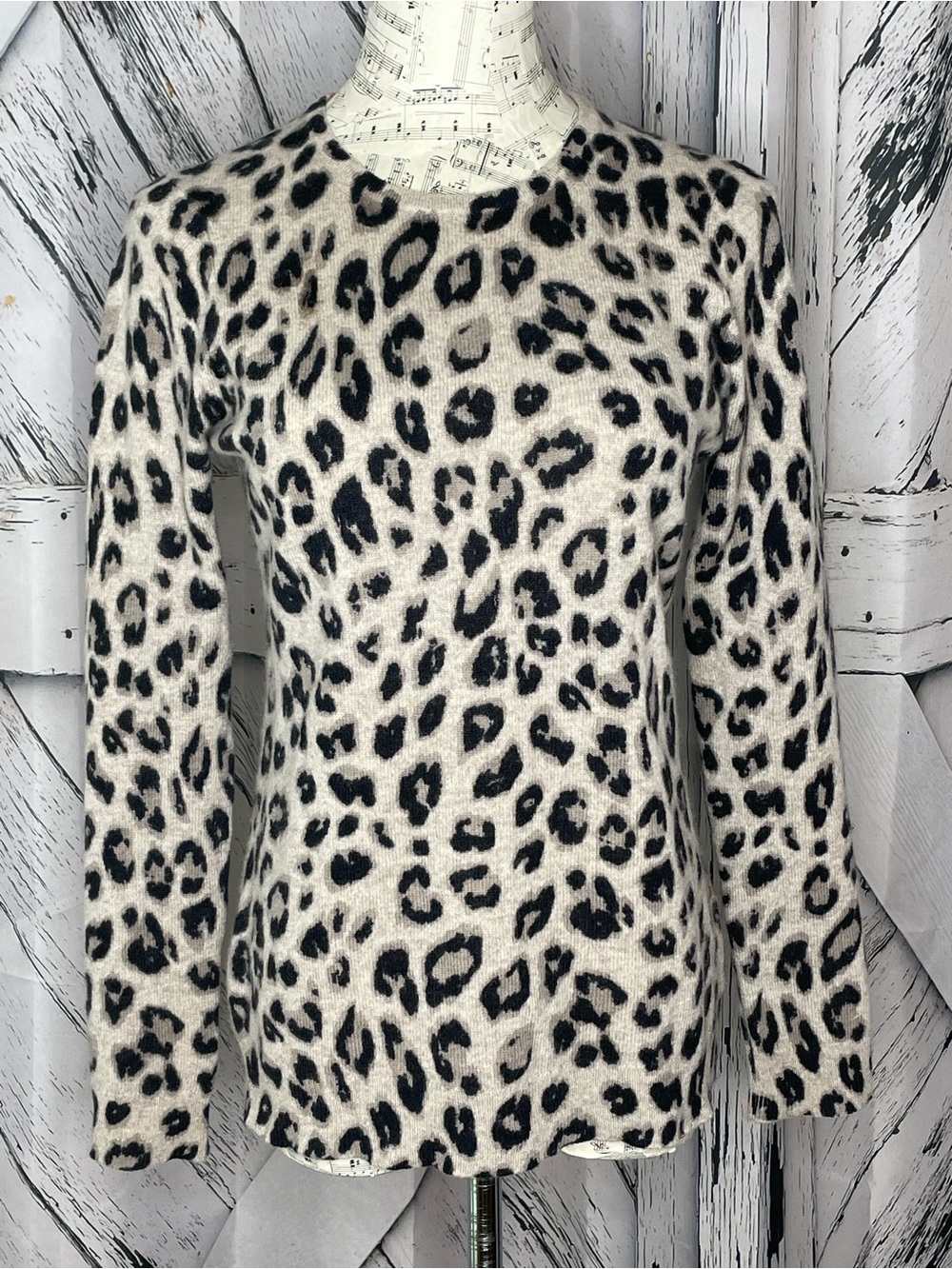 Charter Club Cashmere Leopard Print Crewneck Sweater Small